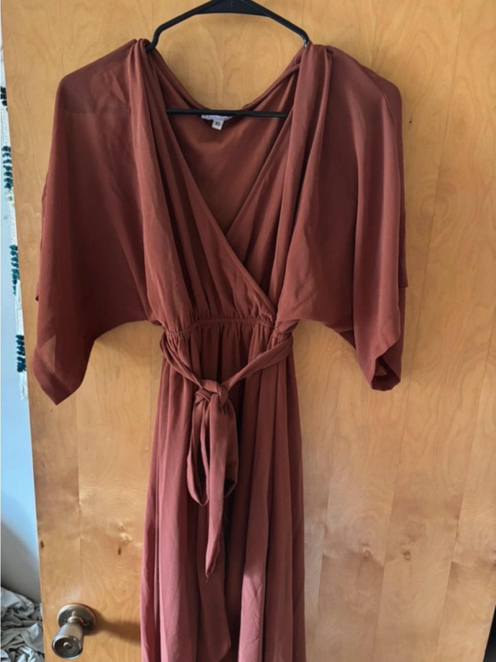 Rust Wrap Maxi Dress with Tie Waist